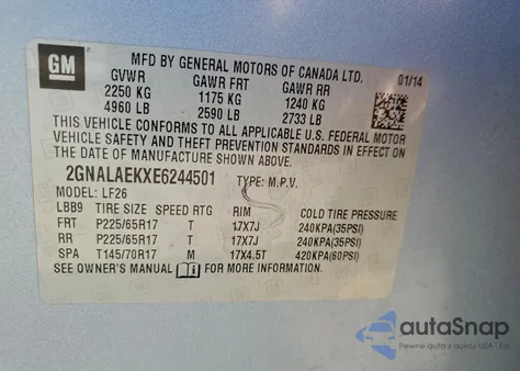 2014 Chevrolet Equinox Ls z USA, uszkodzony, nr VIN 2GNALAEKXE6244501